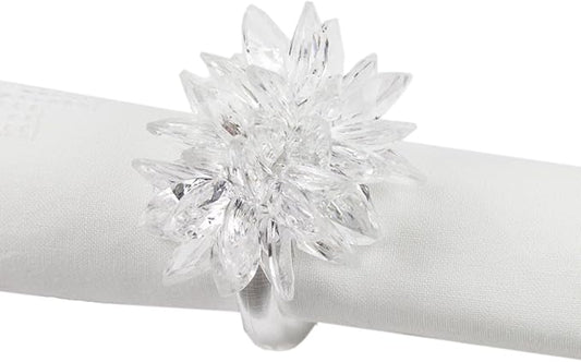 Fennco Styles Crystal Design Collection Napkin Rings - Set of 4 (White, 2"x2")