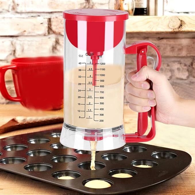 40 Oz Pancake Batter Dispenser, Electric Squeeze Bottles for Pancake Batter with Measuring Label, Cake Batter Separator with Batter Mixer for Cupcakes Waffles