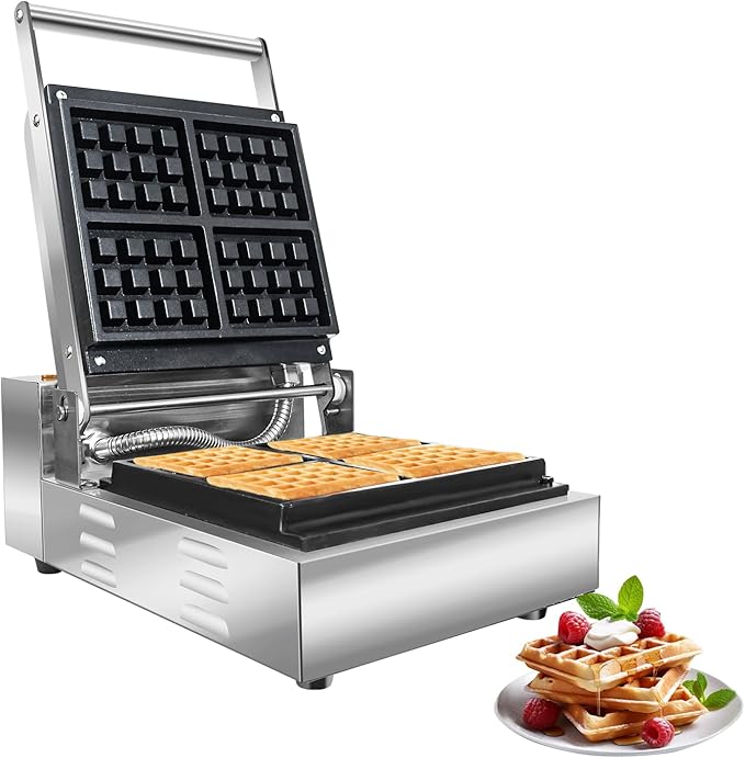 Li Zhen Commercial Waffle Maker,Electric Nonstick Round Waffle Machine,Mini Waffle Maker for Classic Waffles Square Pancake Maker Waffle Iron 4 Slices for Children's