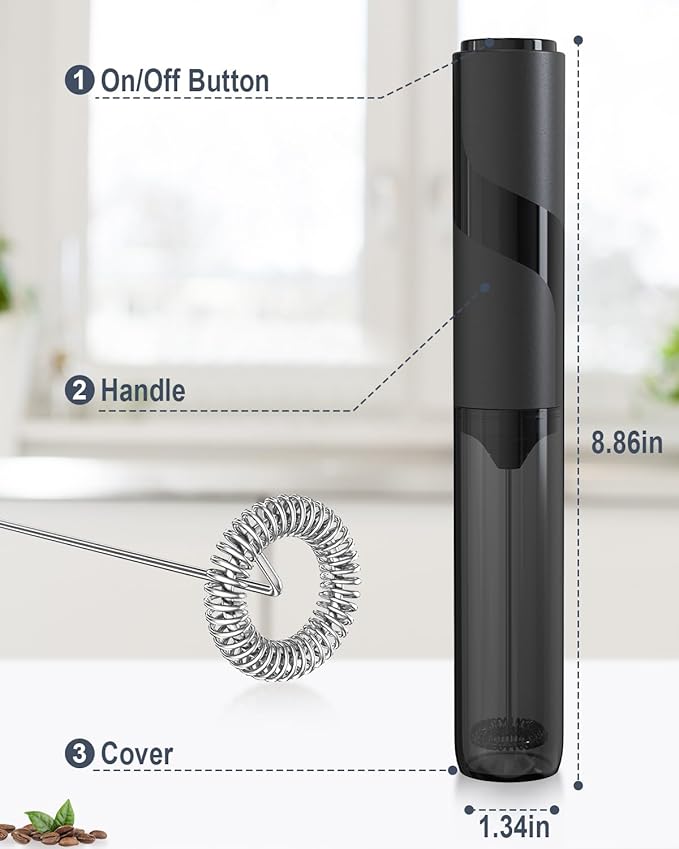 Milk Frother Handheld with Cover, Battery-Operated Electric Foam Maker Frother Wand, Whisk Drink Mixer & Foamer for Coffee, Latte, Matcha, Hot Chocolate