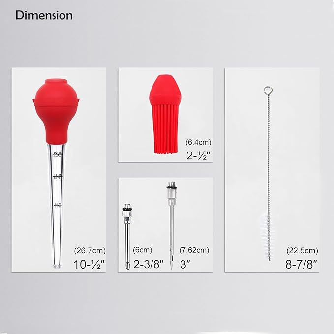 KAYCROWN Turkey Baster Commercial Grade Quality Silicone Bulb Including 2 Meat Marinade Injector Needles with Barbecue Basting Brush and Cleaning Brush for Easy Clean Up