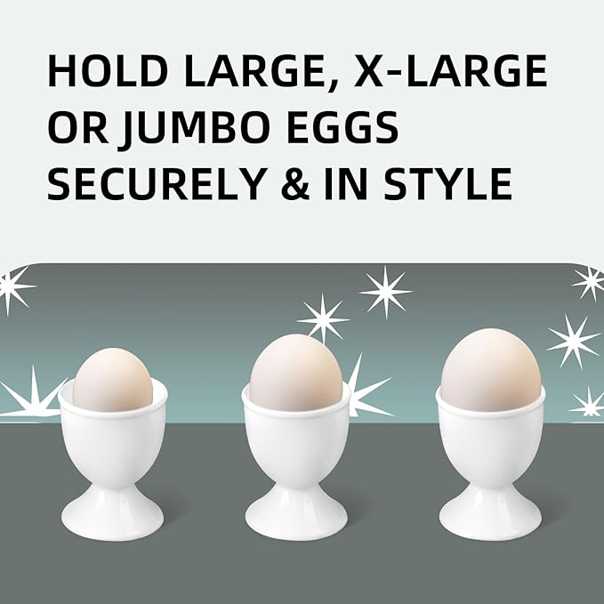 Cinf White Ceramic Egg Cups & Cracker Set | Set of 6 Ceramic Egg Cups + 6 SS Spoons + 1 Egg Topper Breakfast Boiled Cooking Easy to Clean Childhood Memories Kitchen