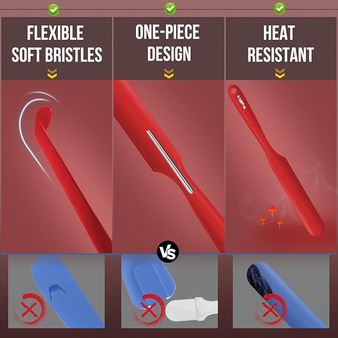 Walfos Silicone Jar Spatula - 600ºF Heat Resistant Kitchen Spatulas(2pcs), Strong Steel Core & One-Pieces Design,Mixing Batter & Cake Cream Spatulas, for Cooking & BPA Free & Dishwasher Safe, Red