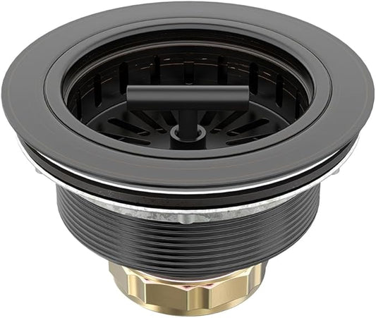 KONE 3-1/2 Inch Bronze Kitchen Sink Drain Assembly Kit - Oil Rubbed Bronze Stainless Steel with Strainer Basket/Drain Stopper