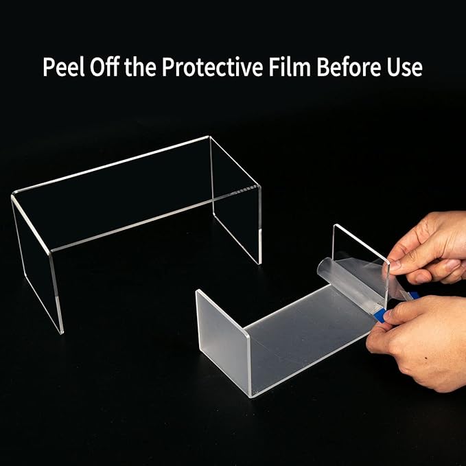 HIIMIEI Acrylic Risers for Display Clear 3-Tier Risers Stands Showcase for Amiibo Funko Pop Figures, Dessert, Jewelry-8.4"x 6.3"x 4.3" (2 Sets)