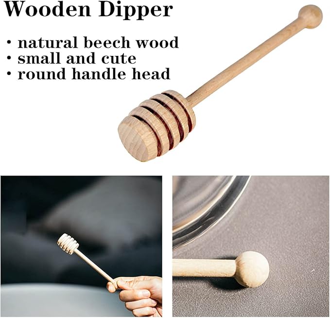 Glass Honey Jar with Wooden Dipper and Glass Lid,Honey Pot Dispenser for Store Honey and Syru,10 Ounces