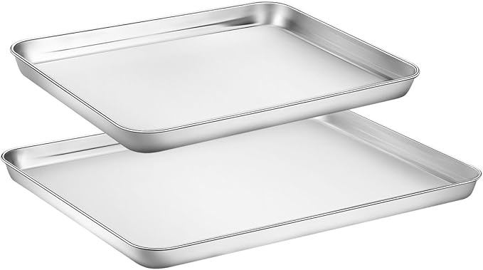 Baking Sheets Set of 2, HKJ Stainless Steel Cookie Sheet Baking Sheet Pan, 12inch/16inch Toaster Oven Pans, Non Stick & Rust Resistant & Easy Clean