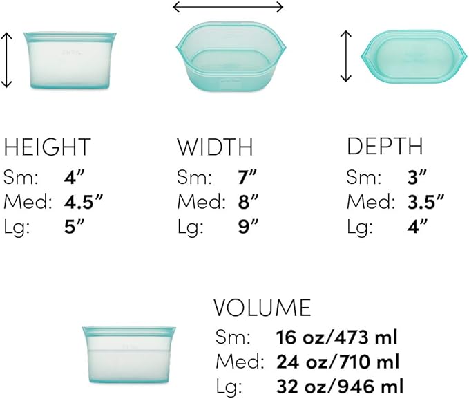 Zip Top Reusable Food Storage Bags | 3 Dish Set [Peach] | Silicone Meal Prep Container | Microwave, Dishwasher and Freezer Safe | Made in the USA