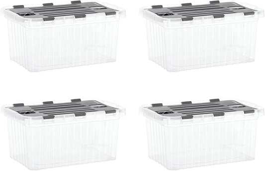 Superio Storage Bins with Lids, Clear Plastic Containers for Organizing, Stackable Totes, BPA Free, Odor Free, Organizer Boxes for Home, and Dorm (4 Pack, 15"x10"x7")