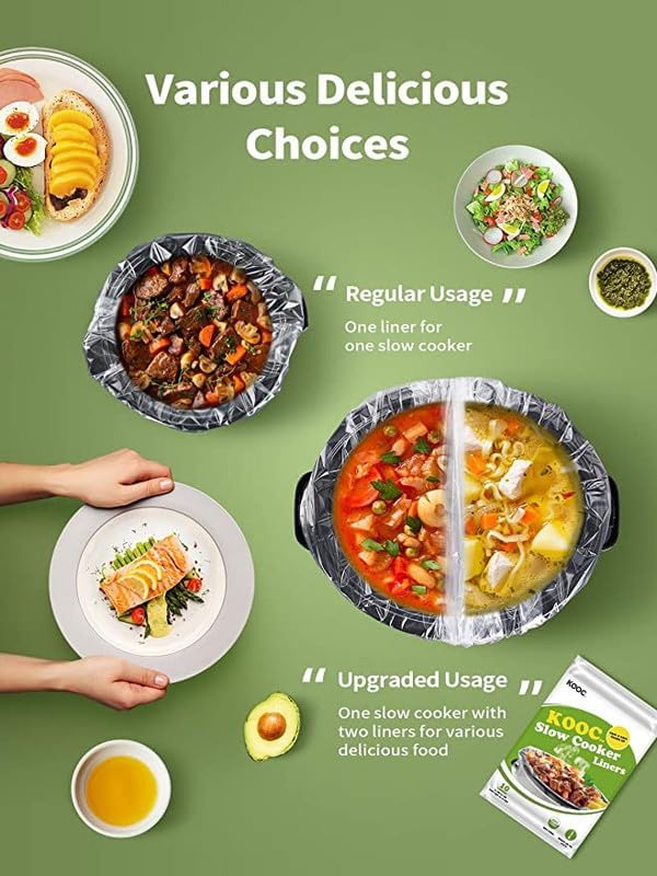 KOOC Slow Cooker Liners 13"x21" 20 Count Cooking Bags Pot Liners Disposable Bags Fit 3 qt to 8.5 qt Slow Cooker BPA Free, 2 Packs (20 Liners Total)