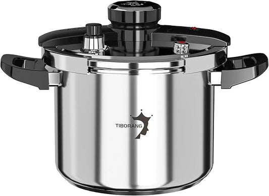 TIBORANG 8.5 QT Stainless Steel Pressure Cooker, [Multi-Cooker for Gas & Induction Stove] [Saves 70% Cooking Time] [One-Hand Operation], Family Size for 3-5 People, Olla de Presion