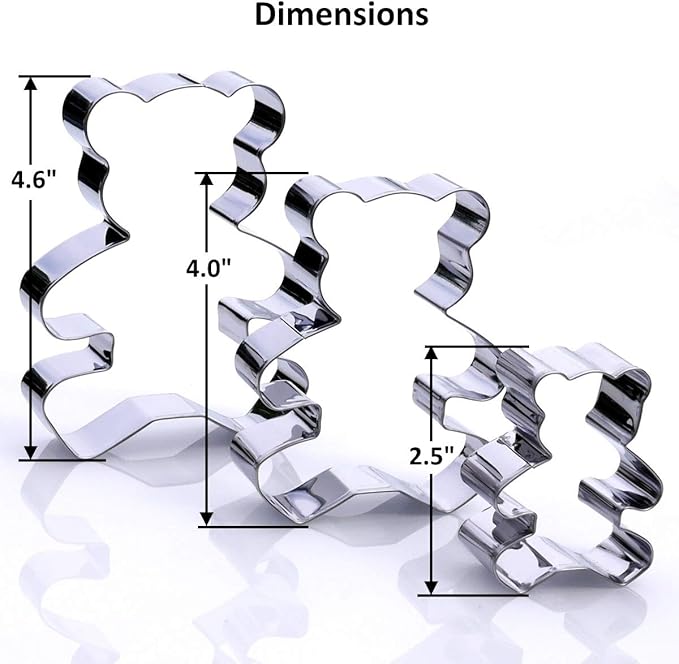 Teddy Bear Cookie Cutter Set – Sharp & Stainless Steel Cooking Utensils – A Fun Fit for Sandwiches, Pancakes & Fruits – Dishwasher-Safe 3-Piece Bakery Supplies by Sweet Cookie Crumbs (Large Sizes)