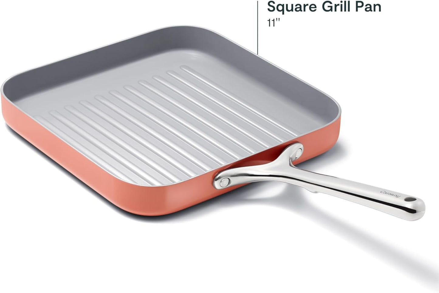 Caraway Square Grill Pan - 11” Grill Pan - Non-Stick Ceramic Coated - Non Toxic, PTFE & PFOA Free - Oven Safe & Compatible with All Stovetops - Perracotta