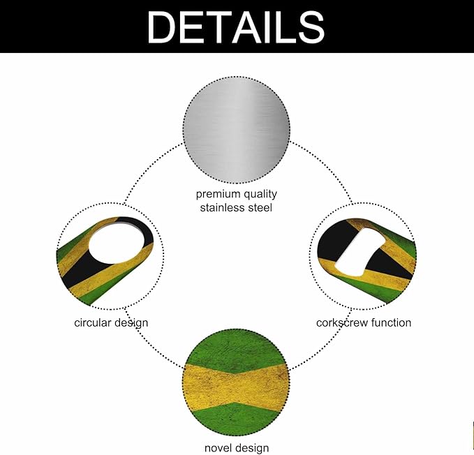 Jamaican Flag Stainless Steel Bottle Opener Vintage Geometry Texture Design Black Green Triangle Gold Stripe Flat Beer Bottle Opener Keychain for Home Kitchen Bar Restaurant Party Gift