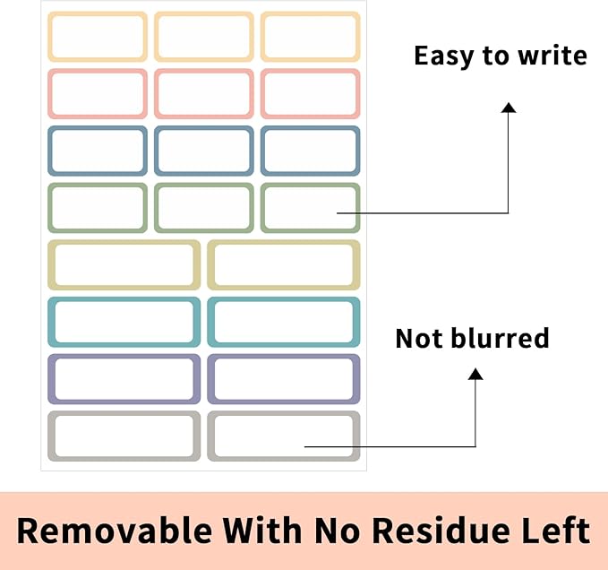 STARLIBOO Removable Labels, Removable Colored Labels Stickers, Self-Adhesive Rectangular Stickers Water/Oil/Tear Resistant for Storage/Classroom/Home (2 Size, 300 Labels)