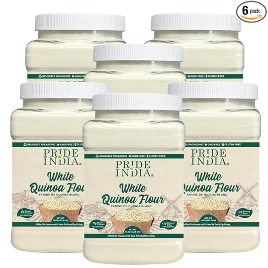 Pride of India - PACK of 6 - White Bolivian Quinoa Flour 1 lbs (454 gm) Nutty Earthy Taste Freshly Milled in Small Batches | Used for Baking Pizza Crust Thickening Agent Coating Cakes Pasta Porridge