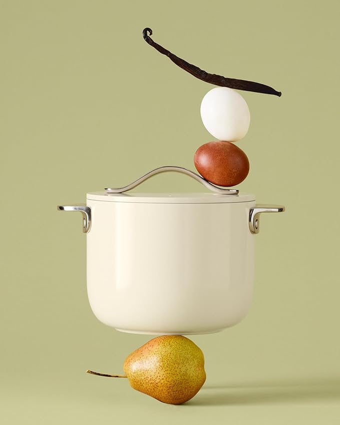 Caraway Petite Cooker - 2 Qt Ceramic Coated Pot - Free From Forever Chemicals - Perfect for Rice, Grains, or Sauces - White