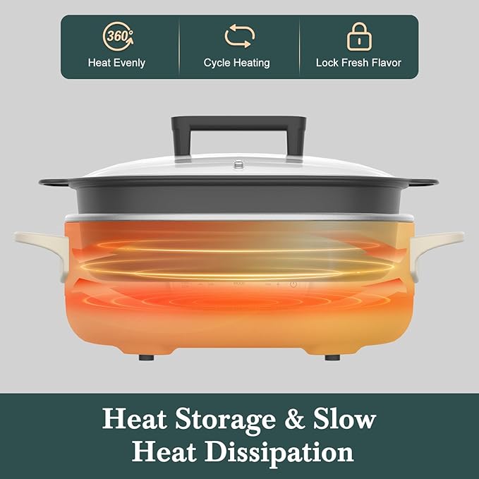 6 Quart Slow Cooker, with 8-in-1 Multi-Cooker, Casserole Programmable crock pot, Dutch Oven, Pasta, Nonstick, Oven Safe Pot to 500°F, Oatmeal