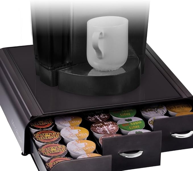 Mind Reader Single Serve Coffee Pod Organizer with 3 Drawers, 36 Pod Capacity, 13.5"L x 12.25"W x 2.5"H, Black (Pack of 8)