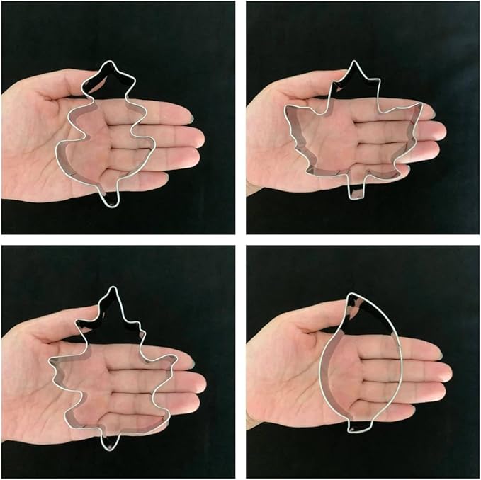 Fall Leaf Cookie Cutters-4 Piece Set-Maple, Oak Leaf Shapes-Dishwasher Safe-Fall Holiday Themed Cookie Cutters