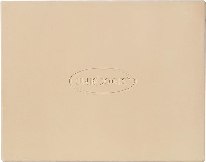 Unicook Pizza Stone for Oven and Grill, Rectangular Baking Pan 15 Inch x 12 Inch, Cordierite Large Cooking Oven Stone with Plastic Dough Scraper, Thermal Shock Resistant Pizza Pan