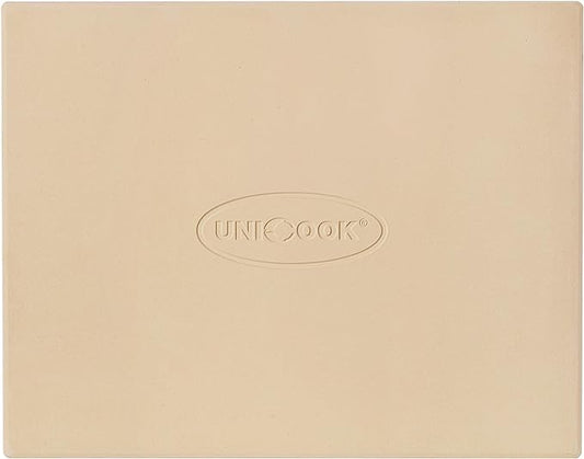 Unicook Pizza Stone for Oven and Grill, Rectangular Baking Pan 15 Inch x 12 Inch, Cordierite Large Cooking Oven Stone with Plastic Dough Scraper, Thermal Shock Resistant Pizza Pan