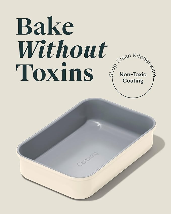 Caraway Nonstick 9” x 6.5” Small Rectangle Baking Pan – Non-Toxic, PTFE & PFOA Free – Aluminized Steel Core – Deep Ceramic Baking Pan for Casseroles, Lasagna & More - Cream