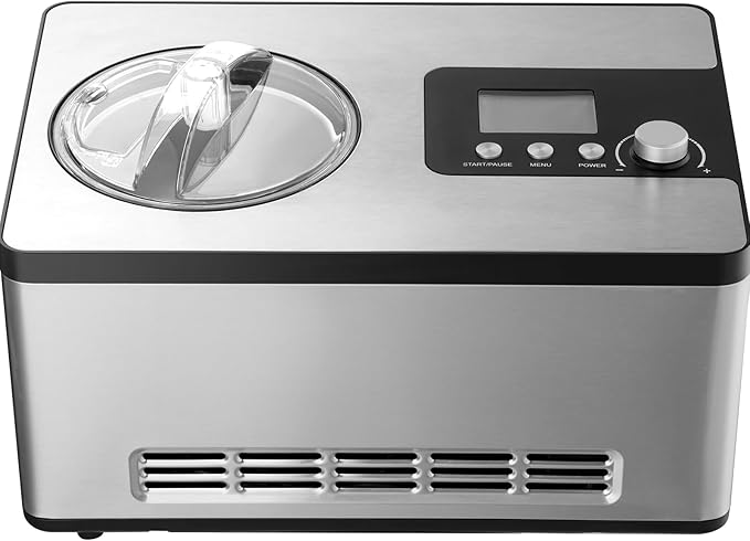 VEVOR Automatic Ice Cream Maker with Built-in Compressor, 2 Quart No Pre-freezing Fruit Yogurt Machine, Stainless Steel Electric Sorbet Maker, 3 Modes Gelato Maker with LCD Display & Timer, Silver