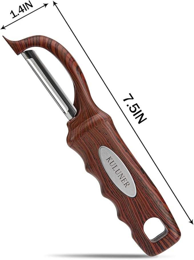 Kitchen potato vegetable peeler with stainless steel rotating blade, suitable for fruits and vegetables （Redwood grain）