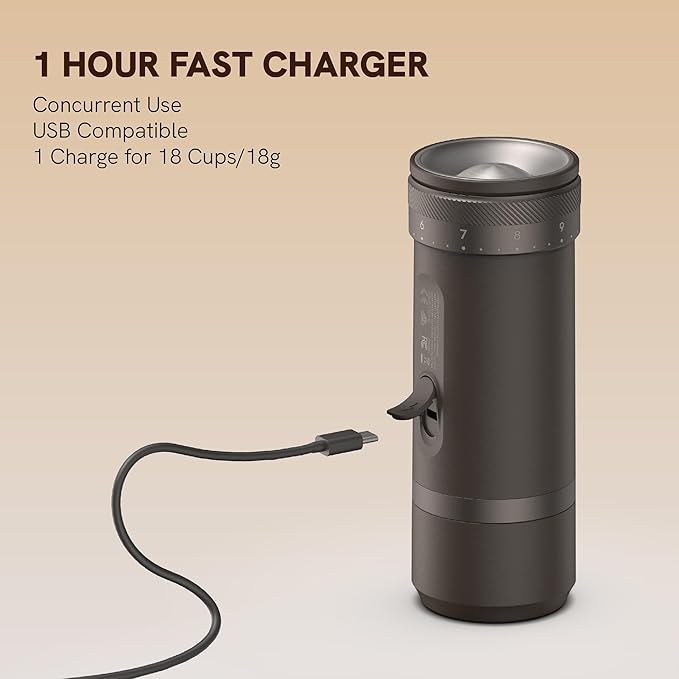 OutIn Fino Portable Electric Coffee Grinder,Adjustable Coffee Bean Grinder with 28 Precise Grind Setting,One-Button Burr Coffee Grinder with Fast‑Charge Battery, Auto‑Stop & Clog‑Protection