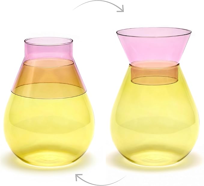 Peleg Design Twotone Home Décor in 3 Colors - Round Glass Vase for Flower Bouquets - Decorative Vase with Flippable Top - Glass Vases for Centerpieces