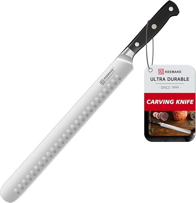 KEEMAKE Brisket Knife 12.5 Inch, Slicing Carving Knife, High Carbon Stainless Steel Sharp Kitchen Knife with Ergonomic Handle Full Tang Design for Ham Meat Cutting and BBQ