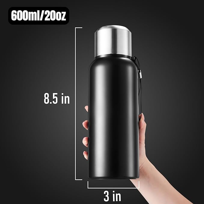 Stainless Steel Water Bottle 20oz, Double Wall Vacuum Metal Water Bottle Meta, Suitable for Gym, Hiking, Camping, Detachable Tea Infuser & Storage-Ready cup,Stainless Steel Bottle
