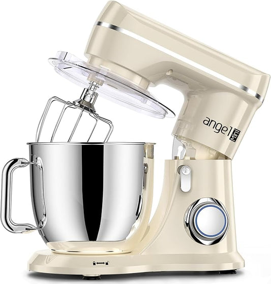Mini Angel Stand Mixer,10-Speed Kitchen Electric Mixer,Tilt-Head Food Mixer with Dough Hook, Wire Whisk, Flat Beater, Stainless Steel Bowl (White2, 5QT)