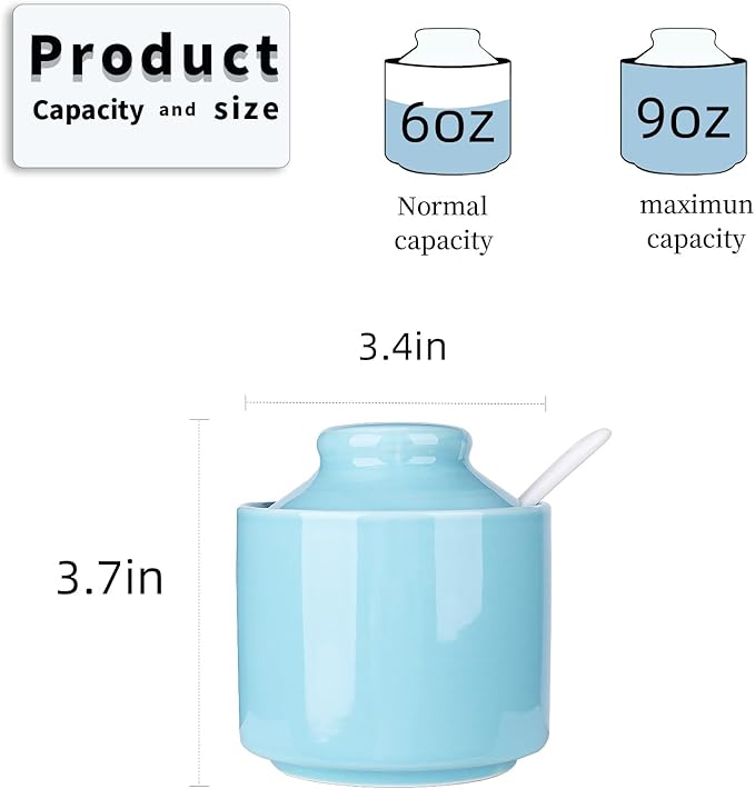 HAOTOP 8 oz Sugar Bowl with Lid and Spoon,Ceramic Sugar Jar Sugar Dispenser Sugar Container Coffee Bar Accessories, Kitchen Countertop Canisters (Turquoise)