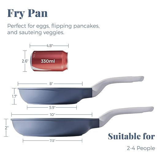 Nonstick Ceramic Frying Pan Set, Non Toxic Skillet, Healthy Egg & Omelet & Chef's Pan, PTFE PFOA & PFAS Free, Induction Compatible (8+10 Inch)