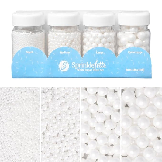 Sweets Indeed Sprinkles, White Sugar Pearl 4 Pack, 8.46 ounces, Edible Sprinkle Mix, Perfect for Cake Decorations, Baking, Ice Cream, Cookies, Cupcake Topper