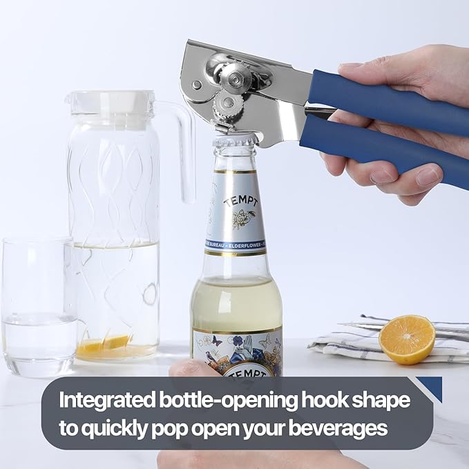 Commercial Can Opener, UHIYEE Hand Crank Can Opener Manual Heavy Duty with Comfortable Extra-long Handles, Oversized Knob, Large Handheld Can Open Easy for Big Cans, Blue