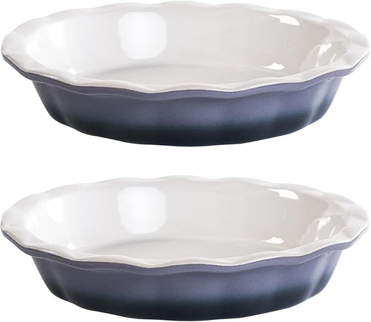 Lareina Ceramic 9 Inch Deep Dish Pie Pans, Set of 2, Grey, Non-Stick, Oven & Dishwasher Safe, Ideal for Baking Pies, Quiches, Cakes