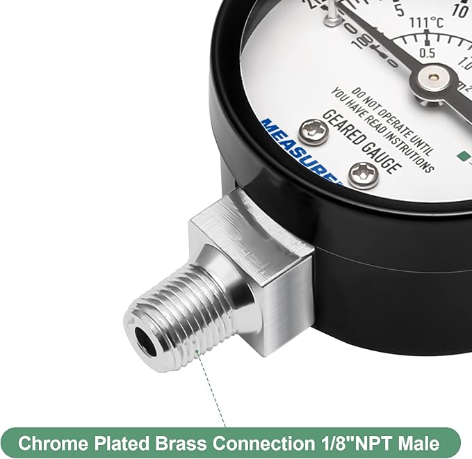 MEASUREMAN Black Steel Pressure Cooker Gauge, Pressure Canner Gauge, Steam Pressure Gauge, 2" Dial, Lower Mount, Including Hexagon Gasket and Nut