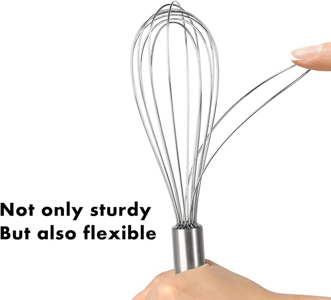 304 Stainless Steel Whisk Set, Dishwasher Safe Rustproof Metal Whisk, Professional Balloon Wire Whisks for Kitchen Cooking, Perfect For Blending, Whisking, Baking, Beating, 3 Packs (8" 10" 12")