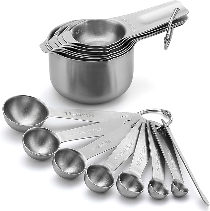 Spring Chef Stainless Steel Measuring Cups and Spoons Set of 15 with Leveler - Kitchen Metric Metal Measuring Spoons and Cups Set for Dry & Liquid Ingredients - Perfect for Cooking & Baking