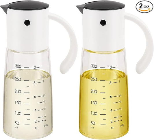 Vucchini Oil Dispenser Olive Oil Dispenser Bottle Set 10 oz for Kitchen Cooking - Auto Flip Condiment Container With Leakproof Vinegar Glass Cruet Non-Drip Spout