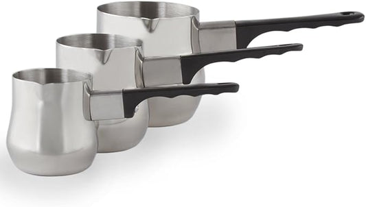 Imperial Home Turkish Coffee Pot Warmer Set, Stainless Steel Tea Pot, Espresso Warmer for Stovetop, Milk Frother, Butter Maker, Mini Melting Pot, Coffee Decanter & Carafe, 3 Pot Set