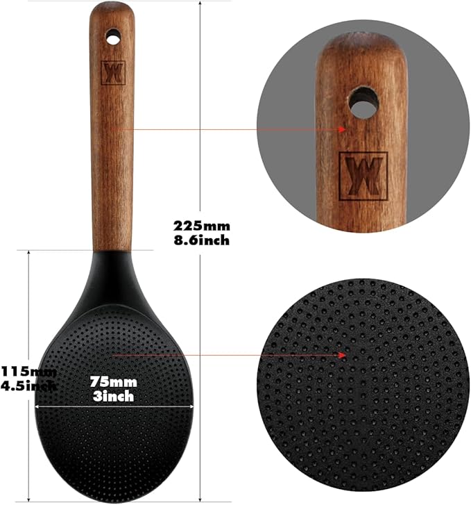 Silicone Rice Paddle with Wooden Handles: Non-Stick Rice Spoon, Mashed Potato Serving Spoon, Heat Resistant Cookware, Protects Surfaces with Gentle Head Design