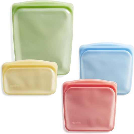 Stasher Premium Silicone Reusable Food Storage Bags, 4-Pack, Multi, Multi-Use Food Storage Bags, Lunch Bag, Travel Containers, BPA Free, Leak-free, Dishwasher-Safe, Eco-friendly