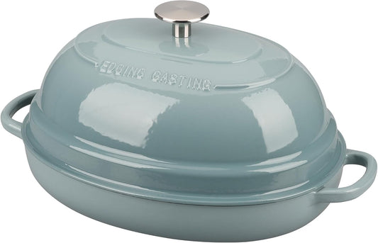 Enameled Oval Cast Iron Dutch Oven Pot with Lid, Bread Dutch Oven for Sourdough Bread Baking, 6QT, Seasalt