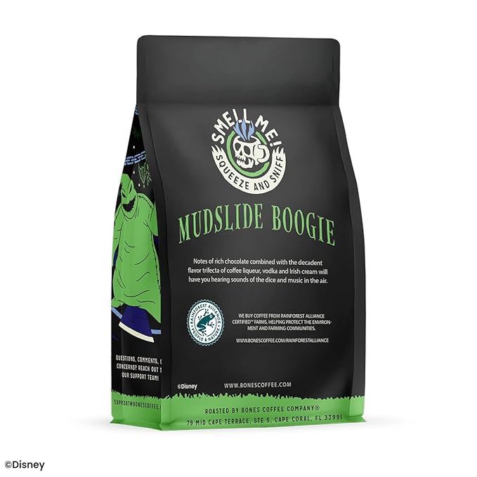 Bones Coffee Company The Nightmare Before Christmas Mudslide Boogie Flavored Coffee Beans, Medium Roast Ground Coffee Low Acid, Chocolate Mudslide Flavor (12 oz)