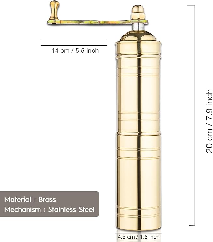 Decorative Handmade Turkish Black Pepper & Coffee Grinder, Refillable Turkish Spice Mill with Adjustable Coarseness, Manual Coffee Mill with Handle, Coffee Grinder Metal with Hand Crank
