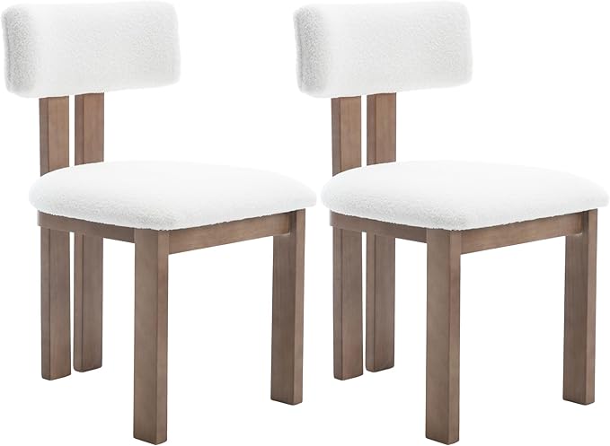 chairus Dining Chairs Set of 2 Faux Fur Diner Chairs Wood Chairs for Kitchen and Dining Room, White